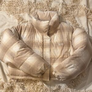Kith “Shae” Cropped Reversible Cream Plaid Puffer Jacket